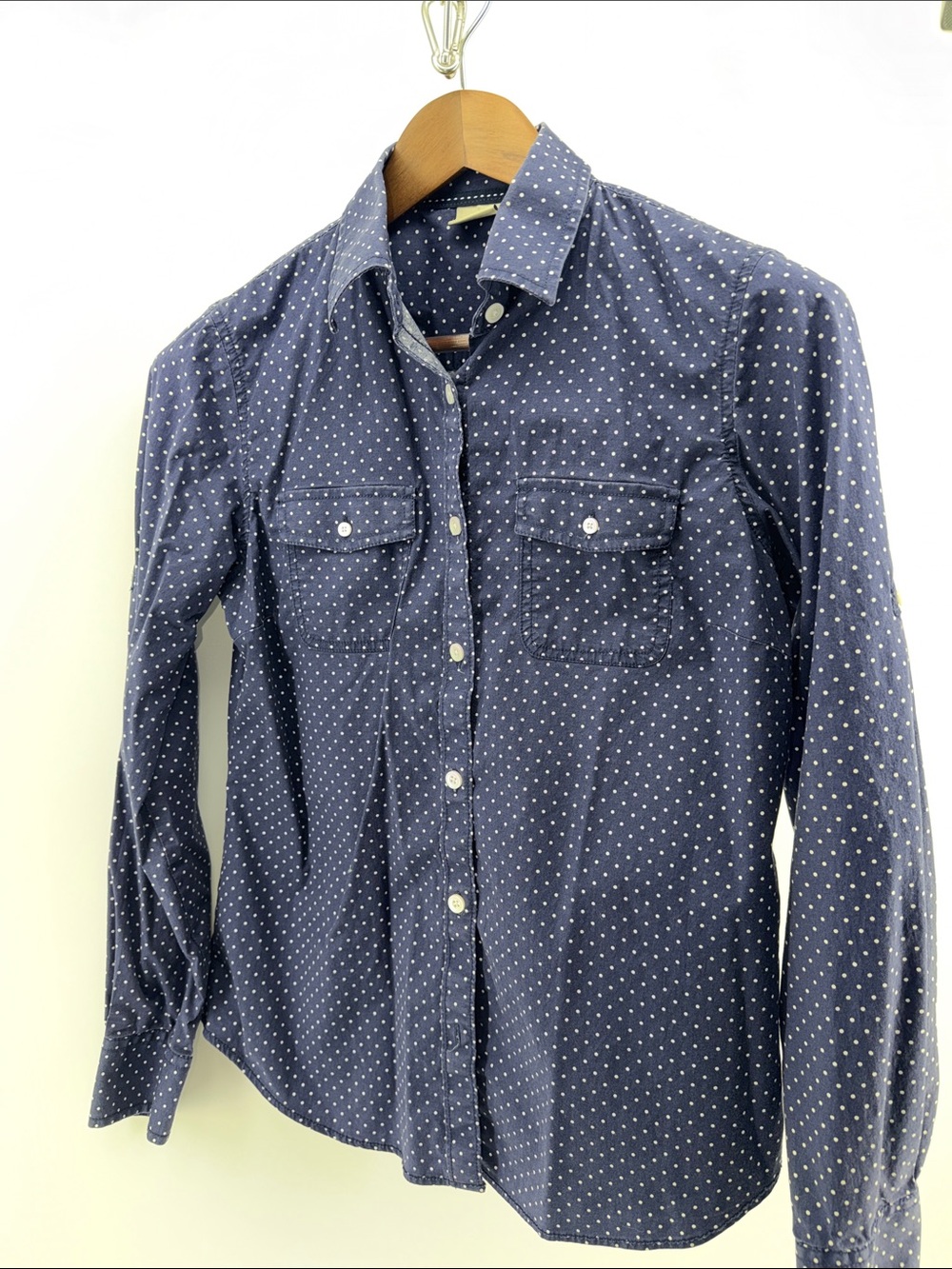 L.L. Bean Navy Blue Polka Dot Button-Down Shirt